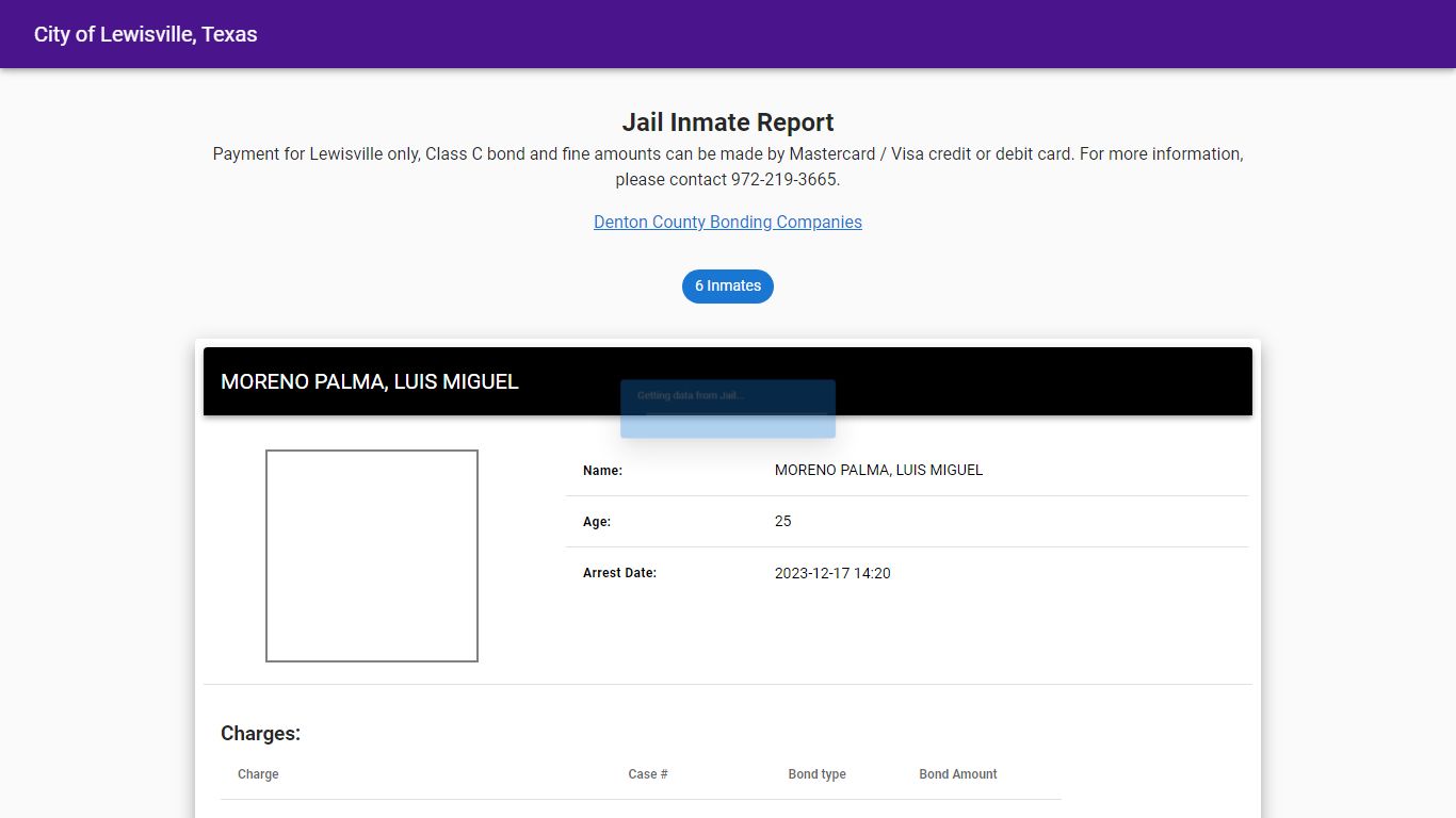 Jail Inmate Report - Lewisville, Texas